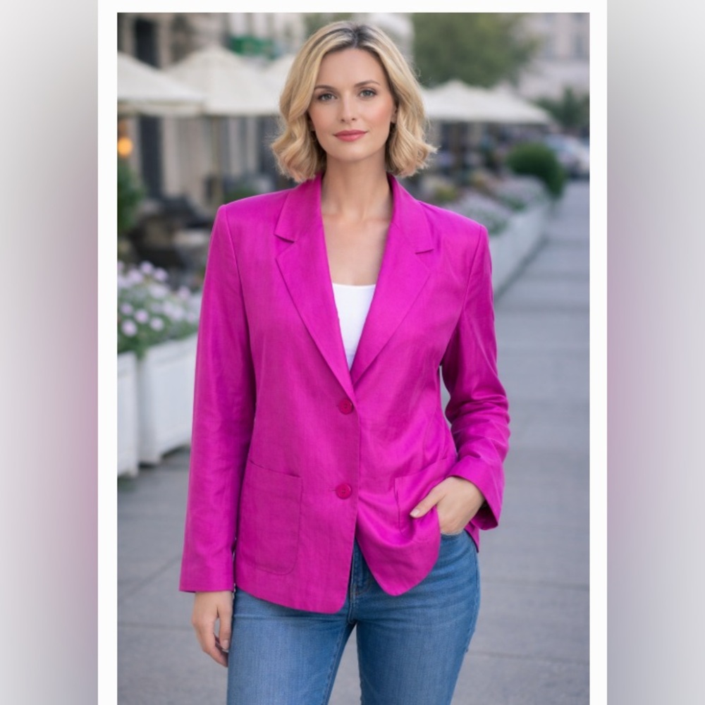 Vintage H.E.R. Silk Women's Pink Blazer with pockets size medium